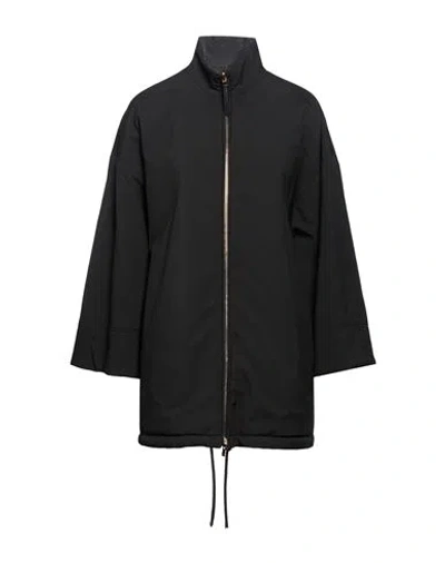 Agnona Woman Jacket Black Size S Polyester, Cashmere, Wool, Ovine Leather