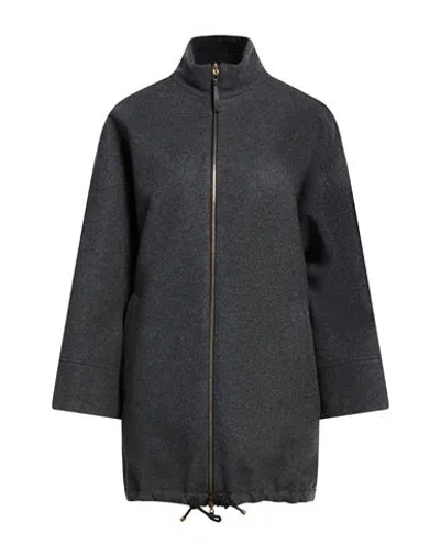 Agnona Woman Jacket Charcoal Size S Polyester, Cashmere, Wool, Ovine Leather In Grey