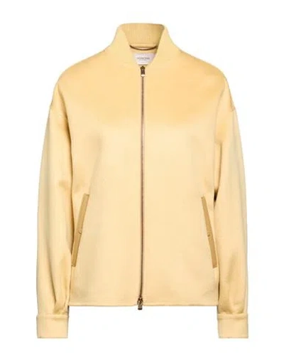 Agnona Woman Jacket Marigold Size 2 Cashmere, Ovine Leather, Metal In Yellow