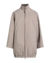 Agnona Woman Jacket Taupe Size Xl Polyester, Cashmere, Wool, Ovine Leather In Gray