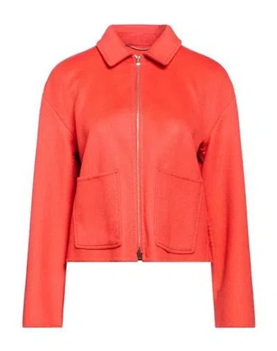 Agnona Woman Jacket Tomato Red Size 2 Cashmere, Metal In Orange