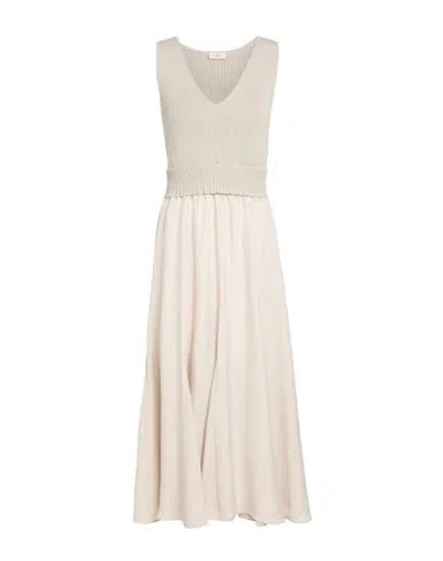 Agnona Woman Midi Dress Beige Size S Silk, Cotton, Viscose, Metal In Neutral