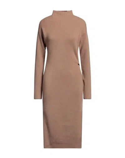 Agnona Woman Midi Dress Camel Size S Cashmere, Metal In Beige