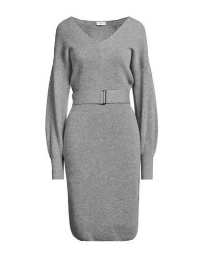 Agnona Woman Midi Dress Grey Size L Cashmere, Metal