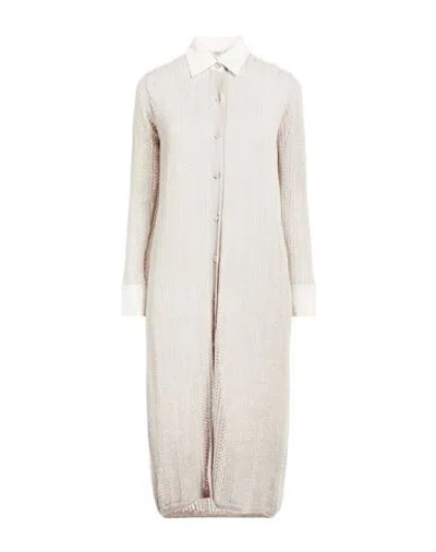 Agnona Woman Midi Dress Light Grey Size M Linen, Cashmere, Silk, Metallic Fiber
