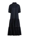 Agnona Woman Midi Dress Midnight Blue Size 14 Cotton, Elastane, Metal In Blue