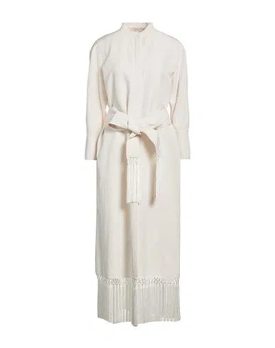 Agnona Woman Midi Dress Off White Size 4 Linen, Silk