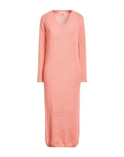 Agnona Woman Midi Dress Salmon Pink Size S Cotton, Cashmere