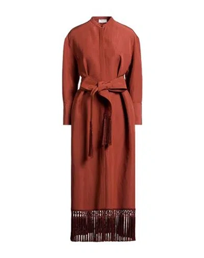 Agnona Woman Midi Dress Tan Size 12 Linen, Silk In Brown
