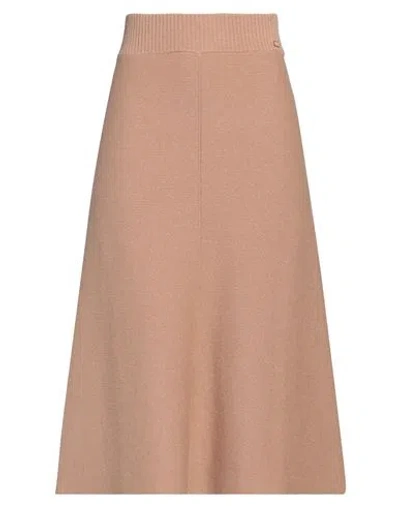 Agnona Woman Midi Skirt Camel Size M Cashmere, Metal In Brown