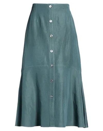 Agnona Woman Midi Skirt Deep Teal Size 6 Linen, Silk In Blue