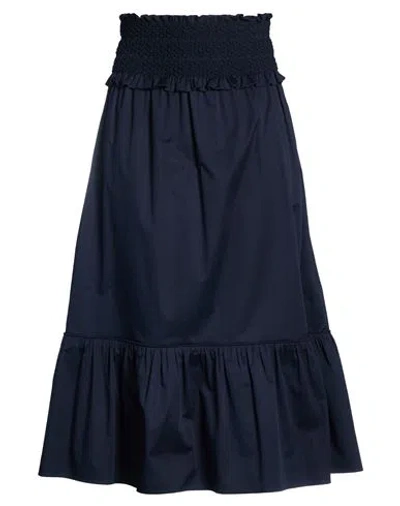 Agnona Woman Midi Skirt Midnight Blue Size 14 Cotton, Elastane