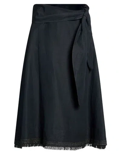 Agnona Woman Midi Skirt Midnight Blue Size 4 Linen, Silk