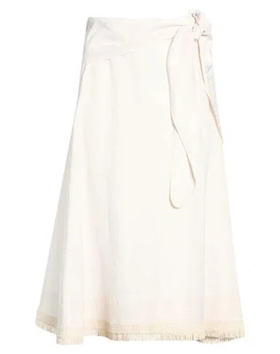 Agnona Woman Midi Skirt Off White Size 4 Linen, Silk In Neutral