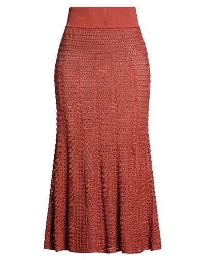 Agnona Woman Midi Skirt Tan Size S Silk, Cotton In Burgundy
