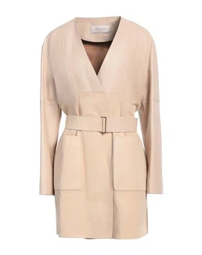 Agnona Woman Overcoat & Trench Coat Sand Size 10 Lambskin In Beige