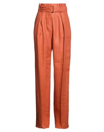 Agnona Woman Pants Coral Size 2 Linen In Red