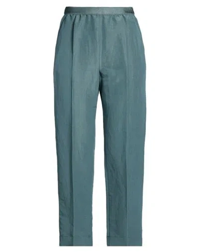 Agnona Woman Pants Deep Teal Size 8 Linen, Silk In Blue