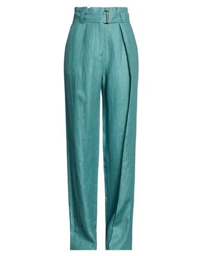 Agnona Woman Pants Turquoise Size 4 Linen In Blue
