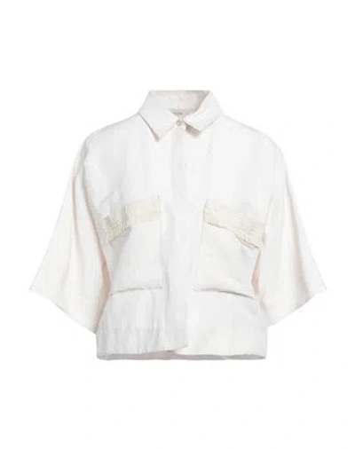 Agnona Woman Shirt Ivory Size 8 Linen, Silk, Glass, Metal In White
