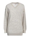 Agnona Woman Sweater Beige Size L Linen, Cashmere, Silk In Beige