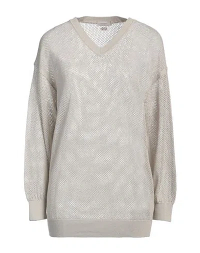 Agnona Woman Sweater Beige Size L Linen, Cashmere, Silk