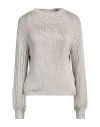 Agnona Woman Sweater Beige Size L Silk, Polyamide, Metallic Fiber In Beige