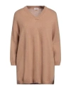 Agnona Woman Sweater Camel Size L Wool, Cashmere, Silk In Beige