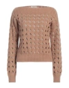 Agnona Woman Sweater Camel Size Xl Cashmere, Silk In Beige