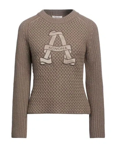 Agnona Woman Sweater Khaki Size S Cashmere In Brown