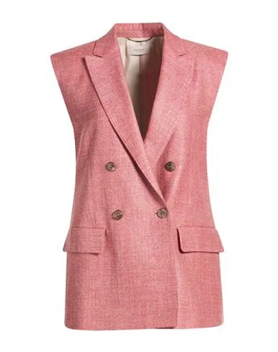 Agnona Woman Tailored Vest Coral Size 6 Silk, Linen, Wool In Red