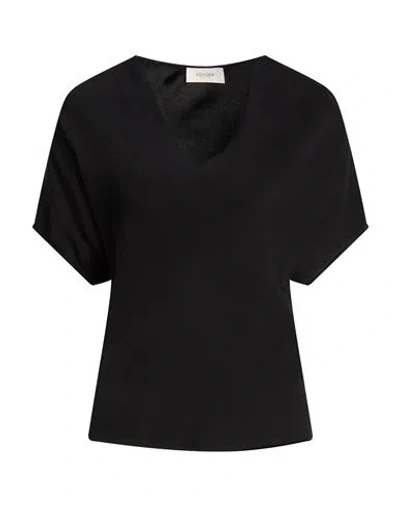 Agnona Woman Top Black Size 12 Acetate, Silk