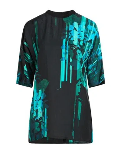 Agnona Woman Top Black Size 14 Viscose, Silk, Cotton In Blue