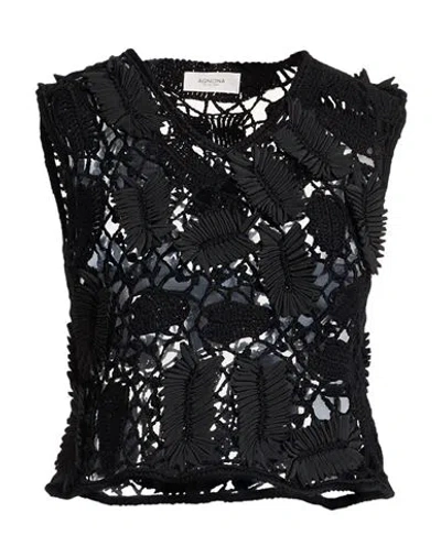 Agnona Woman Top Black Size S Cotton, Polyester In Multi