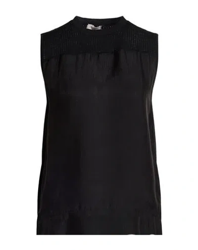 Agnona Woman Top Black Size S Silk, Cotton, Viscose, Metal