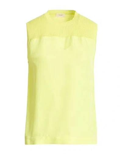 Agnona Woman Top Lime Green Size S Silk, Cotton, Viscose, Metal In Yellow