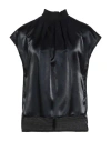 Agnona Woman Top Midnight Blue Size 4 Viscose, Polyamide, Wool, Silk, Cotton In Black