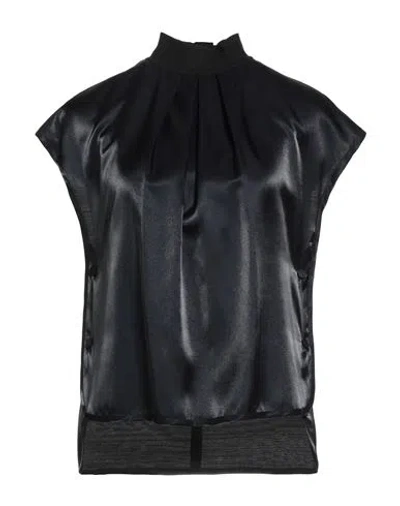 Agnona Woman Top Midnight Blue Size 4 Viscose, Polyamide, Wool, Silk, Cotton In Black