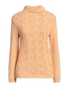 Agnona Woman Turtleneck Apricot Size M Cashmere, Metal In Orange