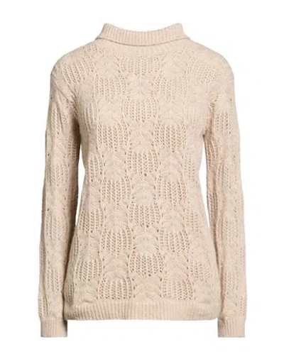 Agnona Woman Turtleneck Beige Size S Cashmere, Silk In Nude