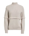 Agnona Woman Turtleneck Beige Size Xl Cashmere, Metal In Neutral