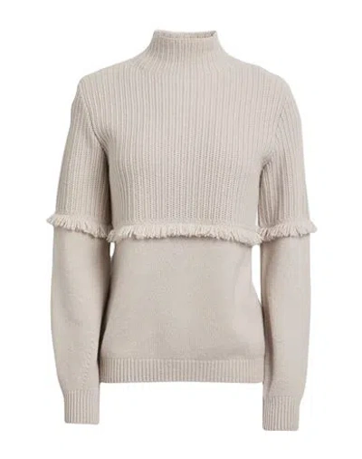 Agnona Woman Turtleneck Beige Size Xl Cashmere, Metal In Neutral