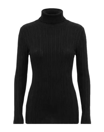 Agnona Woman Turtleneck Black Size S Cashmere, Silk In Animal Print
