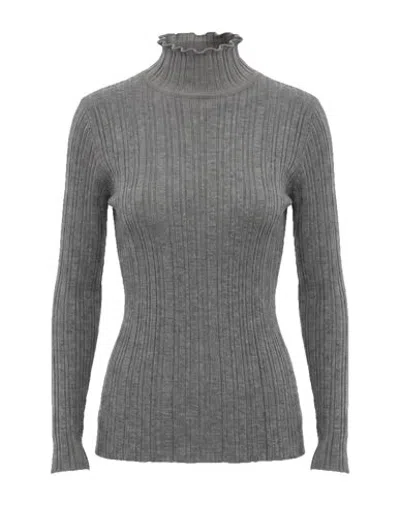 Agnona Woman Turtleneck Grey Size Xs Cashmere, Silk In Gray