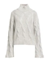 Agnona Woman Turtleneck Light Grey Size Xl Silk, Mohair Wool, Cashmere In White