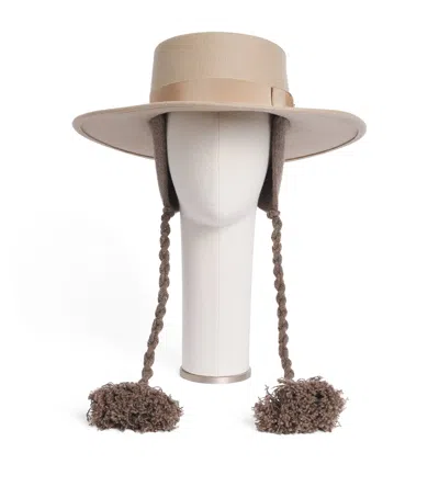 Agnona Wool Felt Tassel Wide-brim Hat In Neutral