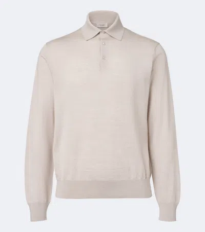Agnona Wool, Silk And Cashmere Polo Sweater In Beige