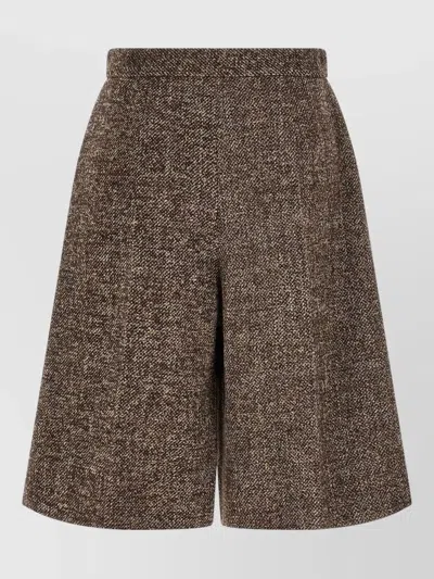 Agnona Wool Silk Pleated Bermuda Shorts In Multi