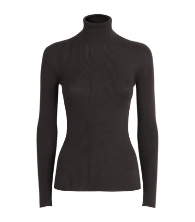 Agnona Wool-silk-cashmere Rollneck Sweater In Brown