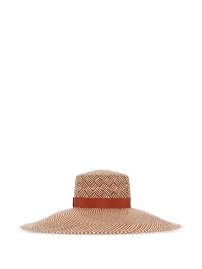 Agnona 우븐 와이드 챙 모자 In Brown